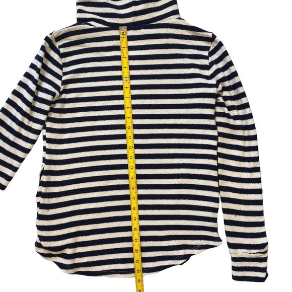 Tea N Rose Navy Blue and Cream Striped Terry Hoodie Size Small - Picture 14 of 16